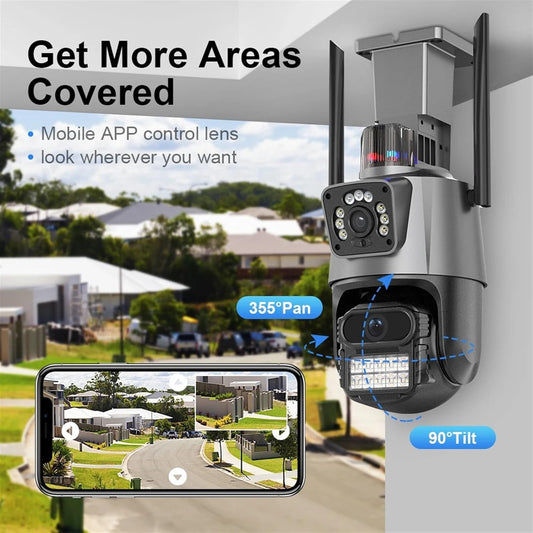 Cameras for Home Security 8MP 4K IP Camera Dual Lens Dual Screen PTZ Camera Outdoor Waterproof Security Video Surveillance Camera Police Light Alarm with...