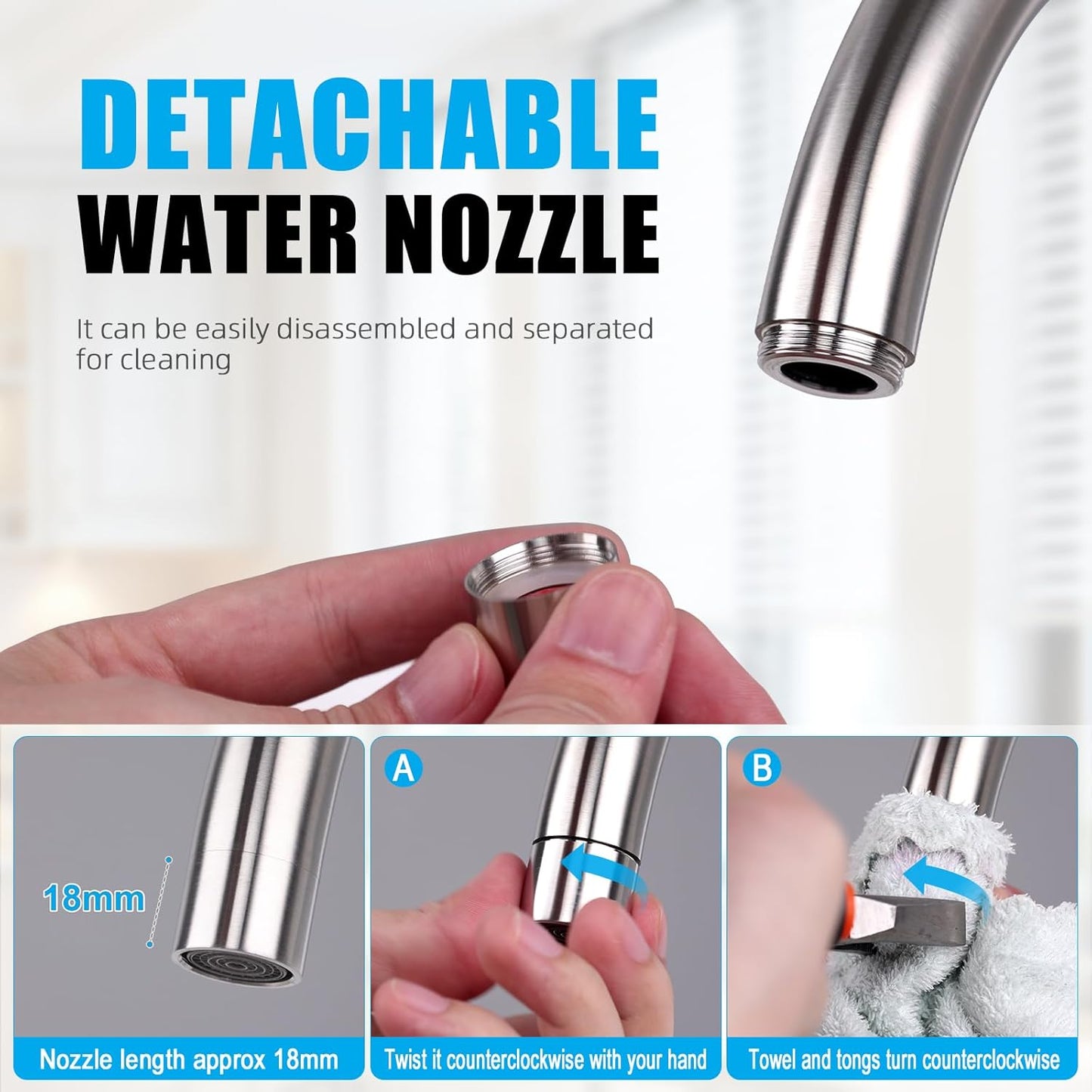 Faucema Irismart - Kitchen tap with 360° adjustable pipe, high, gray sink mixer (steel) [exclusive in Amazon]