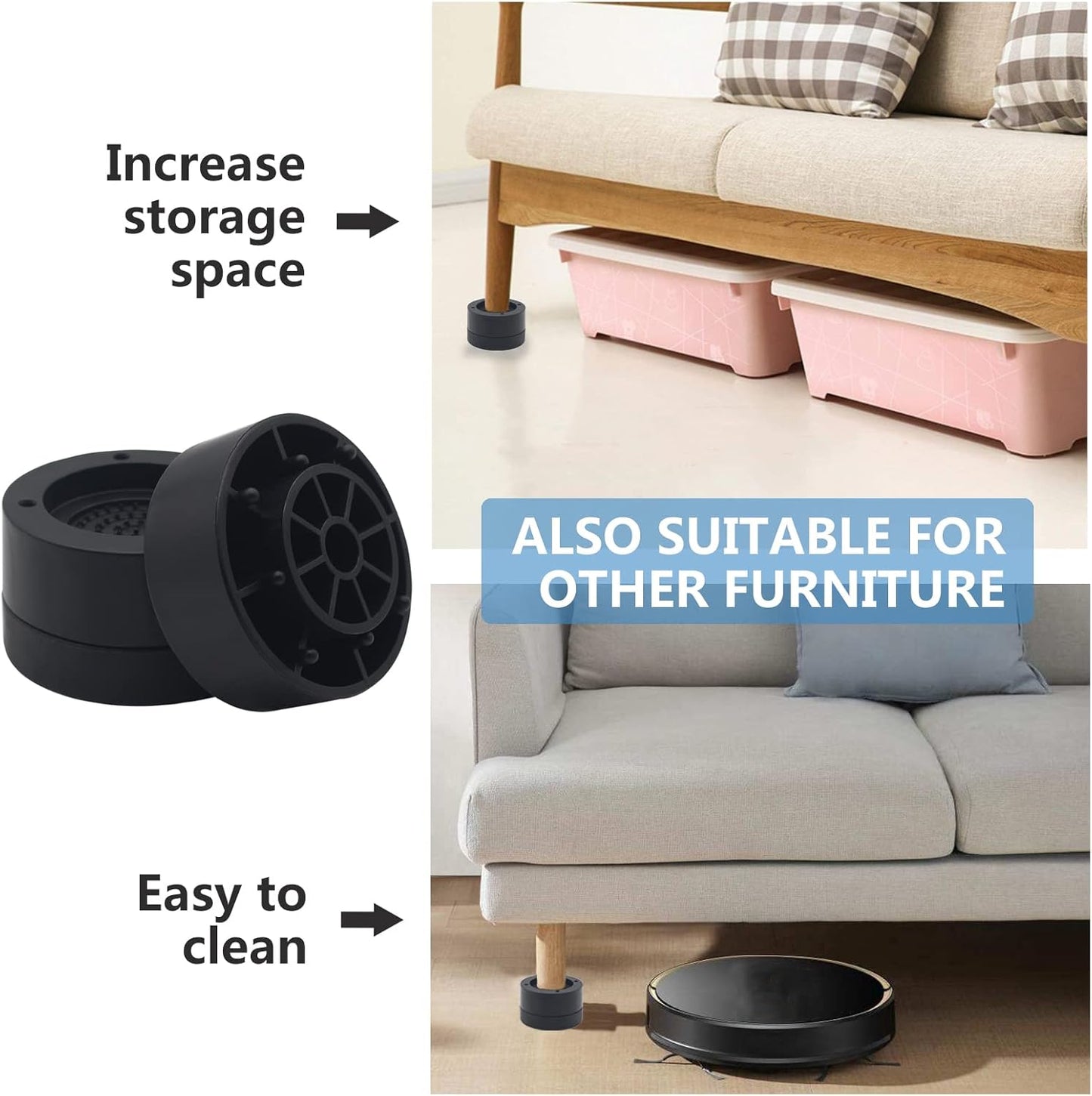 HANIHUA 4 Sets Black Round Furniture Risers, Heavy Duty Bed Risers Lifts Height 1", 2", 3 inch, Adjustable Bed Lifts Risers for Bed Frame, Furniture...