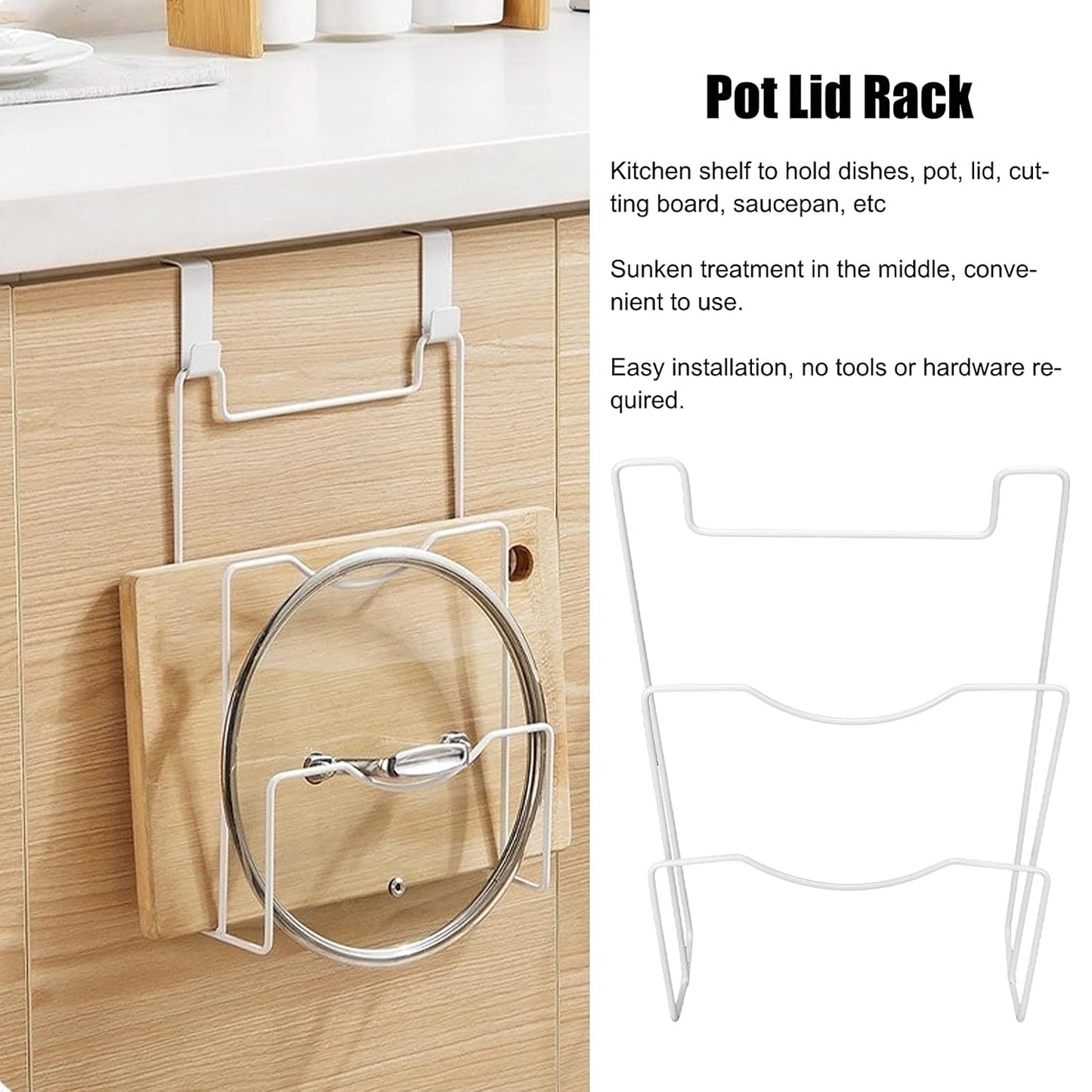 Pot Lid Holder, Versatile White Pot Lid Rack Space Saving Wrought Iron for Kitchen for Home for Dishes for Restaurant for Pot for Lid