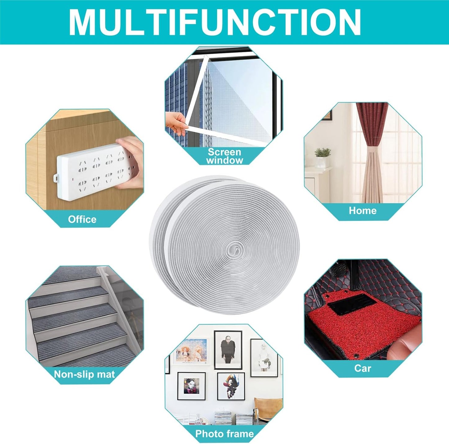 20Ft*1 inch Hook and Loop Tape Roll with Heavy Duty Adhesive - Fastener Mounting Tapes Strips with Sticky Back for Sewing, Crafting,DIY- Indoor or Outdoor Use