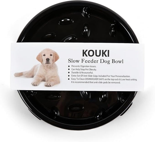 KOUKI - Slow Feeding Dog Bowl - 1.5 Cups - Puppy Certified - Small and Medium Breeds - Slow Feeder Dog Bowls - Maze - Puzzle - Puppy Trainer - Dog Food Bowls - Anti-Slide - Black Dog Feeder
