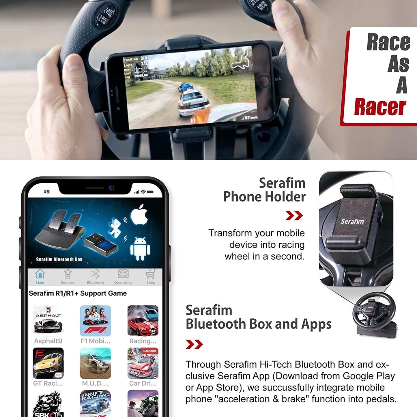 Serafim R1+ Racing Wheel - Gaming Steering Wheel with Responsive Pedal - Compatible with XBOX ONE, PS4, PS3, Switch, PC, iOS, Android - Xbox One Steering...