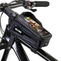 WILD MAN Bike Phone Bag Bike Pouch Top Tube Bag Bicycle Front Frame Bag Waterproof Bike Bag Phone Holder Compatible with 6.5”(Black)