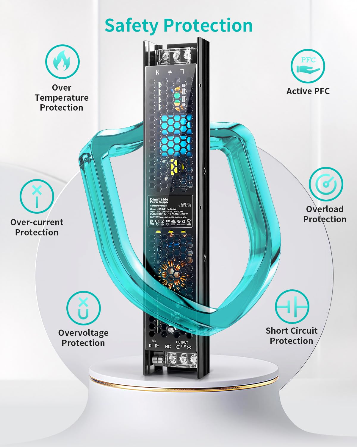 REYLAX LED Driver 12V 200W Dimmable TRIAC & 0/1-10V, Constant Voltage, 16.7A Power Supply 240V to 12V DC Adapter, Low Voltage Transformer for 12 Volt...