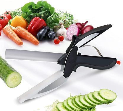 2 in 1 Clever Cutting Knife – Stainless Steel Food Chopper & Kitchen Scissor
