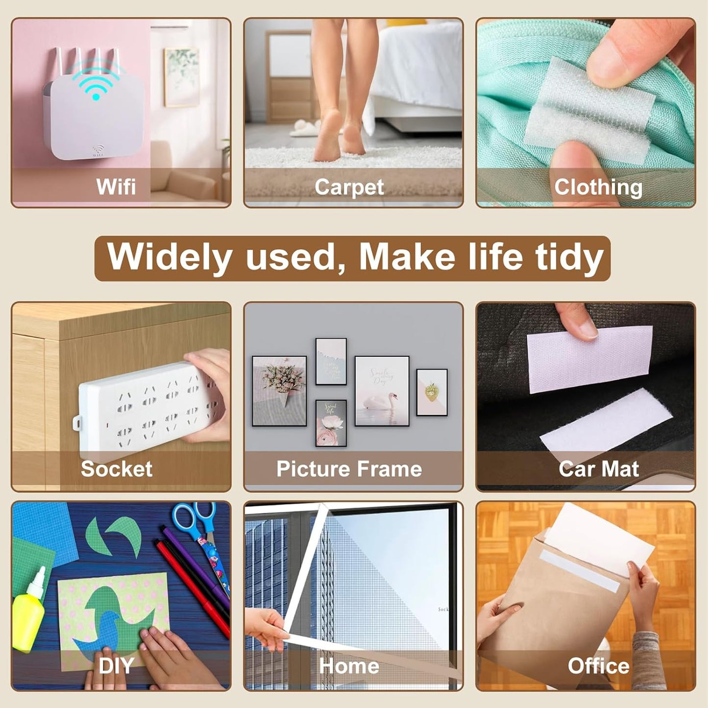 20Ft*1 inch Hook and Loop Tape Roll with Heavy Duty Adhesive - Fastener Mounting Tapes Strips with Sticky Back for Sewing, Crafting,DIY- Indoor or Outdoor Use