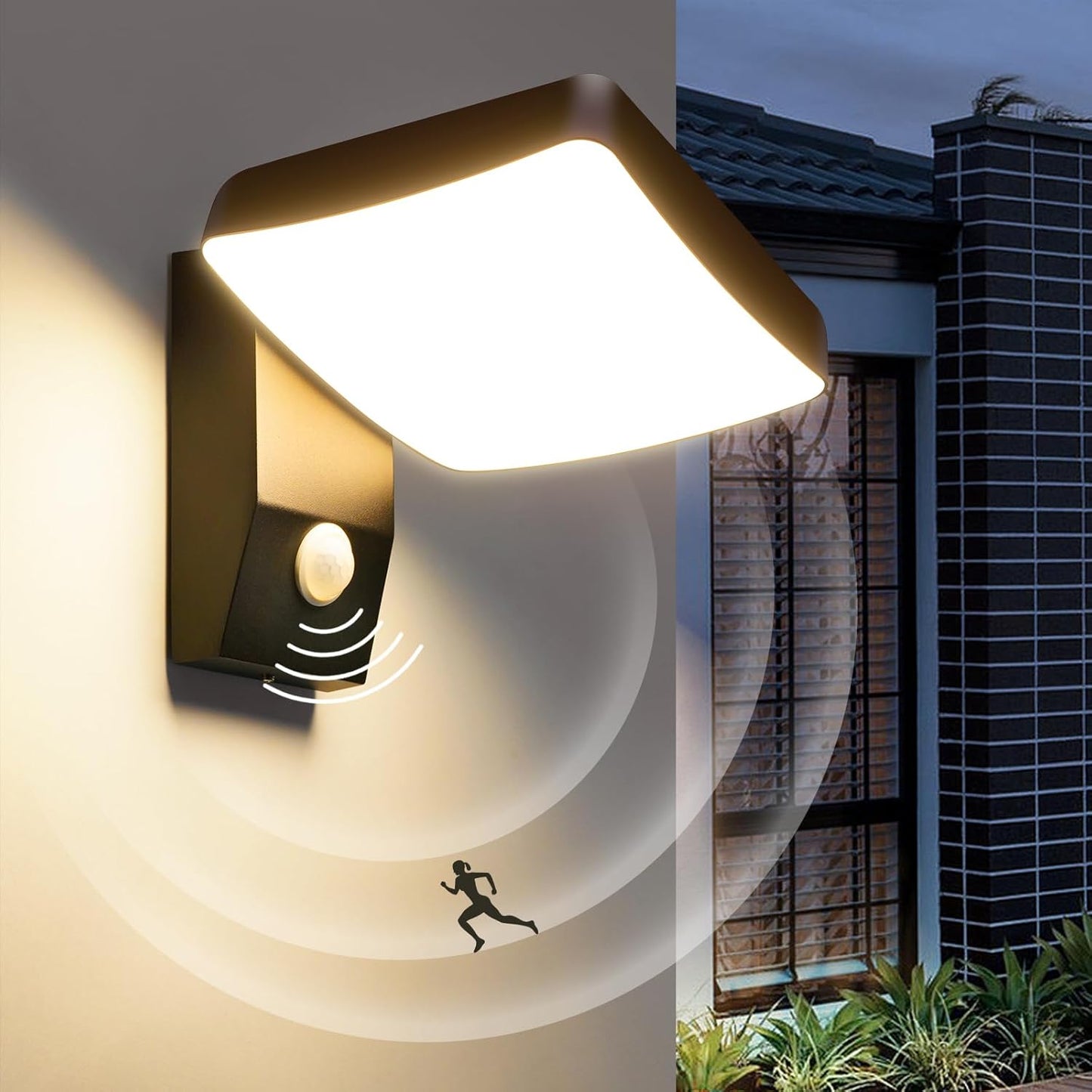 OKELI Outdoor Wall Lights with Sensor, Wall Lights Outdoor, Waterproof IP65, 360° Rotation Outside/Indoor,Warm White 3000K