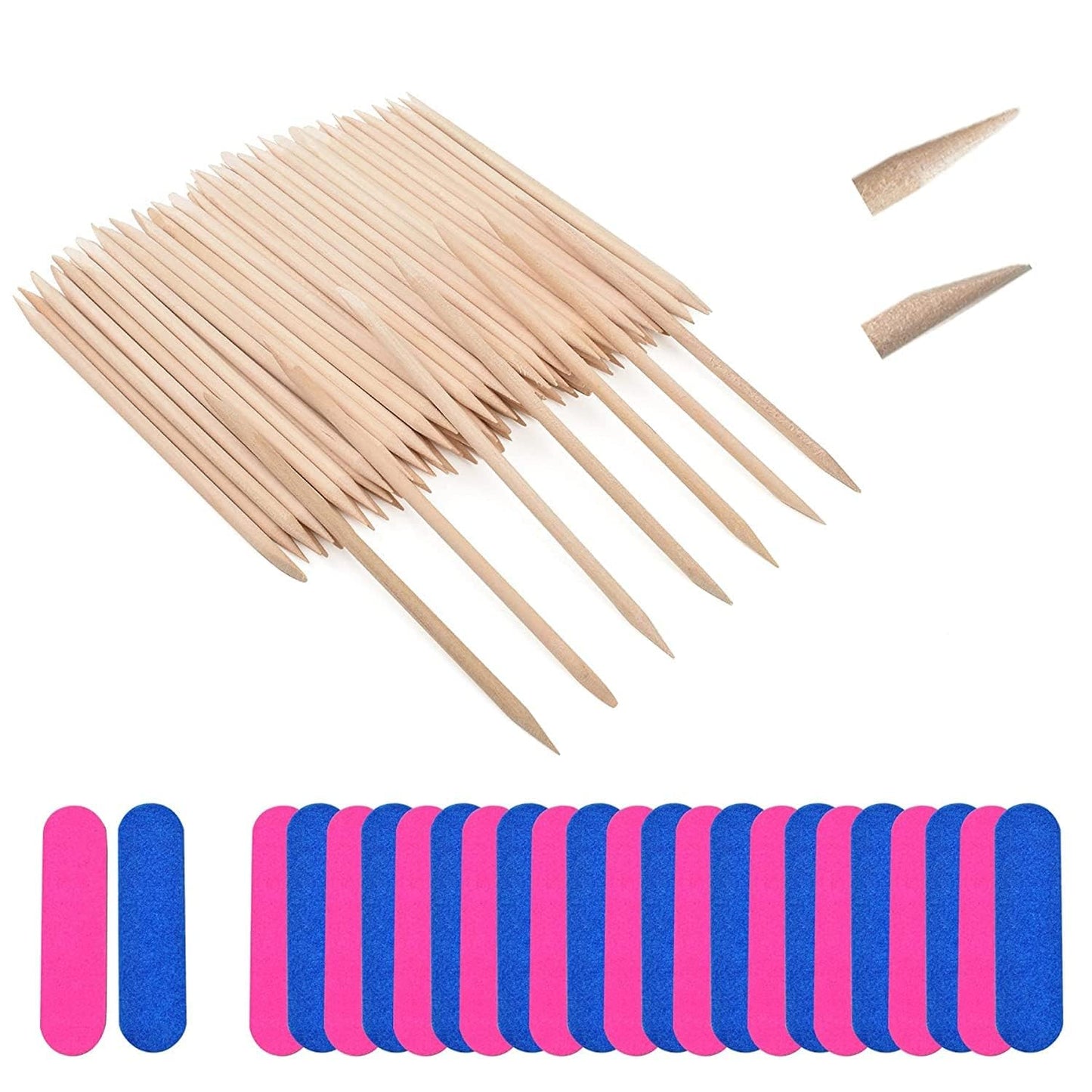 40/40 pcs Double-Sided Nail Buffer & Orange Wood Cuticle Sticks – Manicure & Pedicure Tools