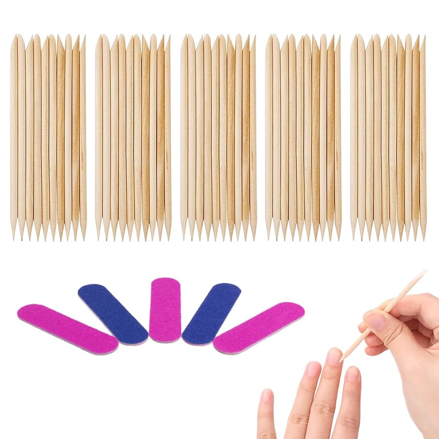 40/40 pcs Double-Sided Nail Buffer & Orange Wood Cuticle Sticks – Manicure & Pedicure Tools