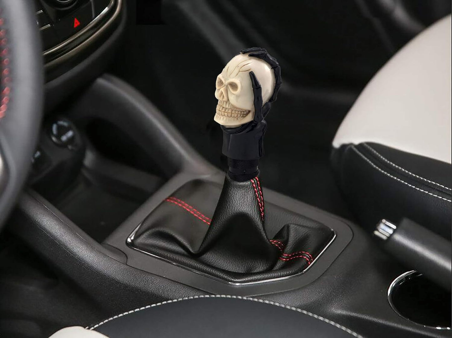 Thruifo Manual Car Knob Shift Handle Magic Skeleton Stick Fits Most MT Gears Beige and Black