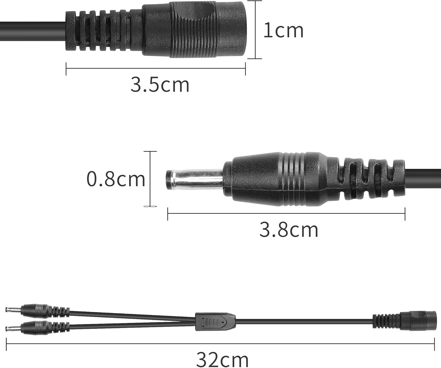 YACSEJAO DC Y Splitter Cable 2PCS 12V DC 3.5mm x 1.35mm 1 Female to 2 Male Adapter Cord for CCTV Security Camera, DVR, HDVD, LED Strip Light(1FT/30CM)