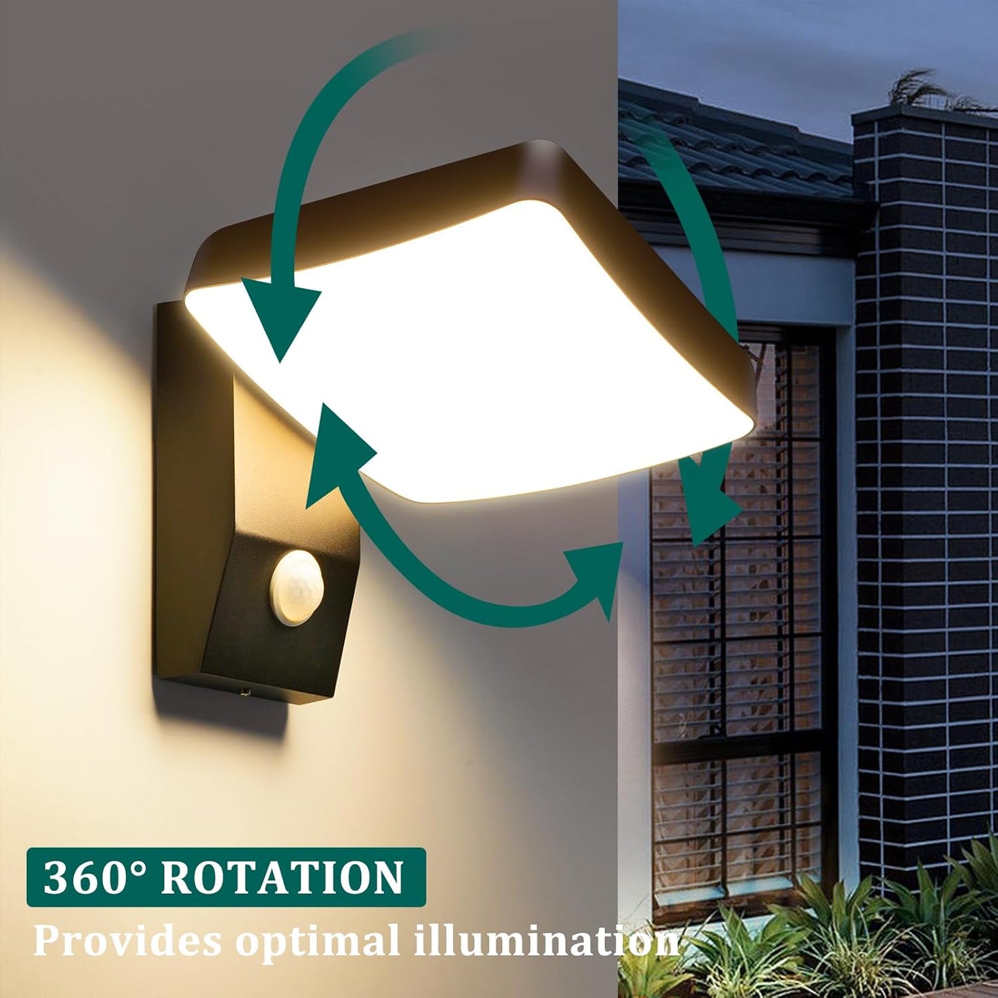 OKELI Outdoor Wall Lights with Sensor, Wall Lights Outdoor, Waterproof IP65, 360° Rotation Outside/Indoor,Warm White 3000K