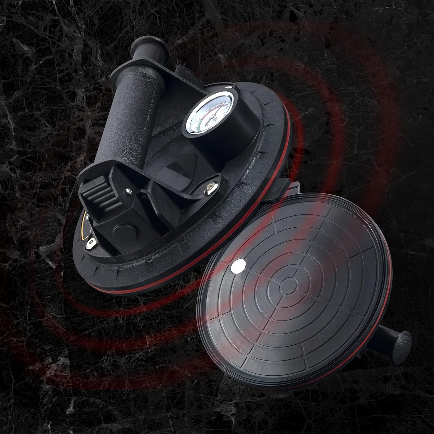 WUERQIE 8 Inch Heavy Duty Vacuum Suction Cup with Pressure Gauge and Hand Pump, Glass Suction Cups for Transporting Vents, Tiles with Portable Tool Box Included