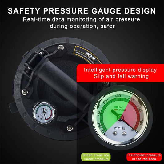 WUERQIE 8 Inch Heavy Duty Vacuum Suction Cup with Pressure Gauge and Hand Pump, Glass Suction Cups for Transporting Vents, Tiles with Portable Tool Box Included