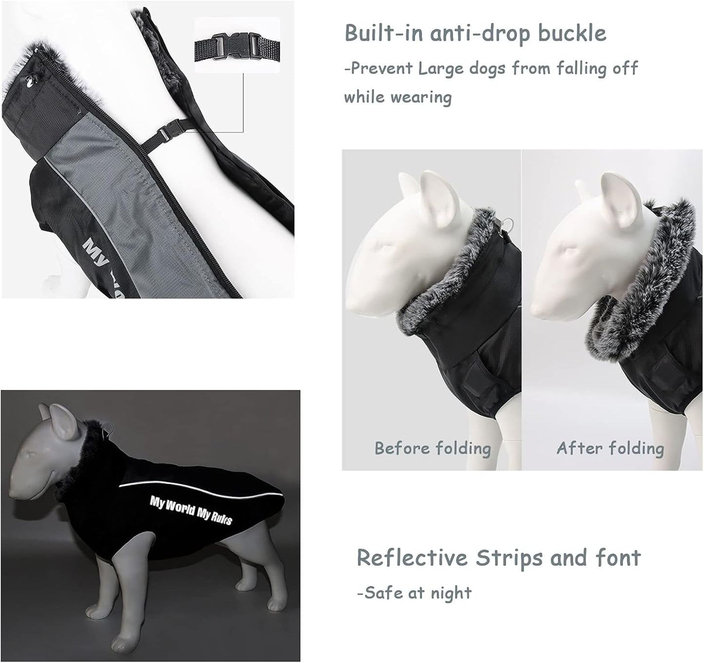 Foern Dog Coat, Waterproof Clothes with Reflective Strips Warm Cotton in Cold Weather Winter Outdoor, Windproof Jacket Clothing for Medium and Large Dogs