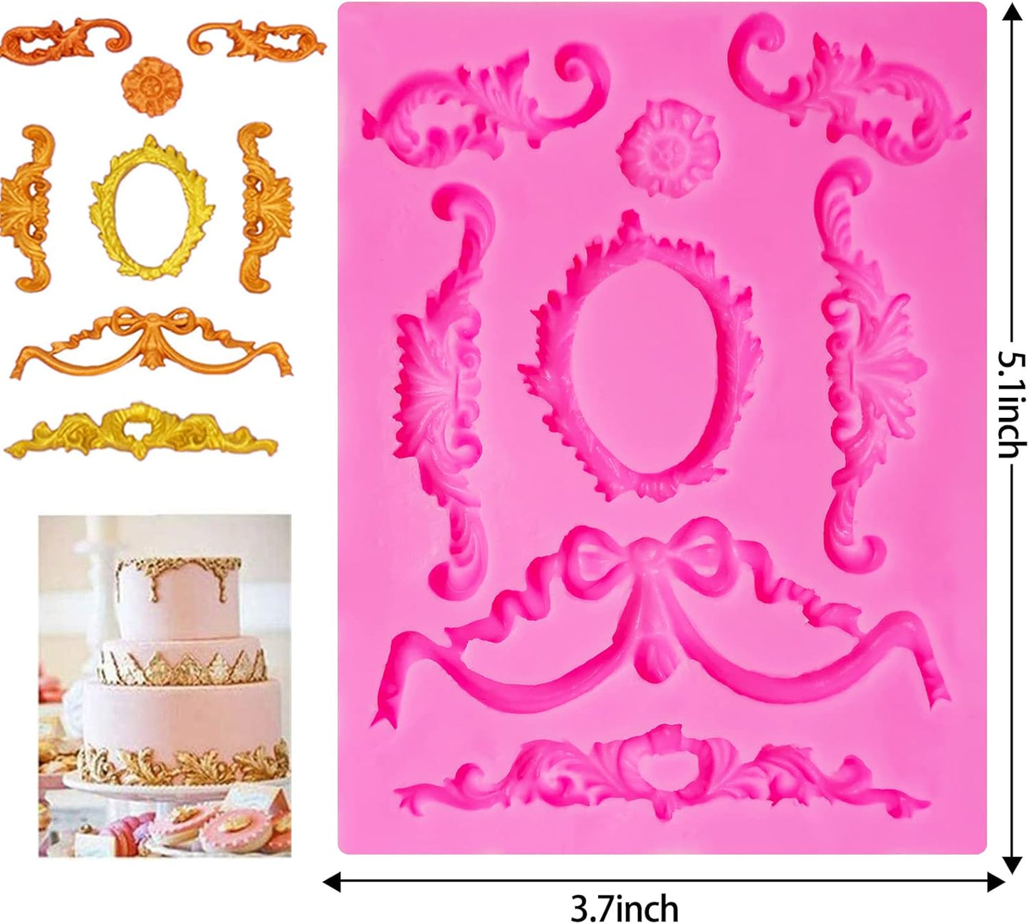 Baroque Style Silicone Molds, Curlicues Scroll Lace Fondant Molds, Vintage Relief Flower Mould Filigree 3D Clay Mold for Gummy Sugar Cookie Pastry Chocolate...