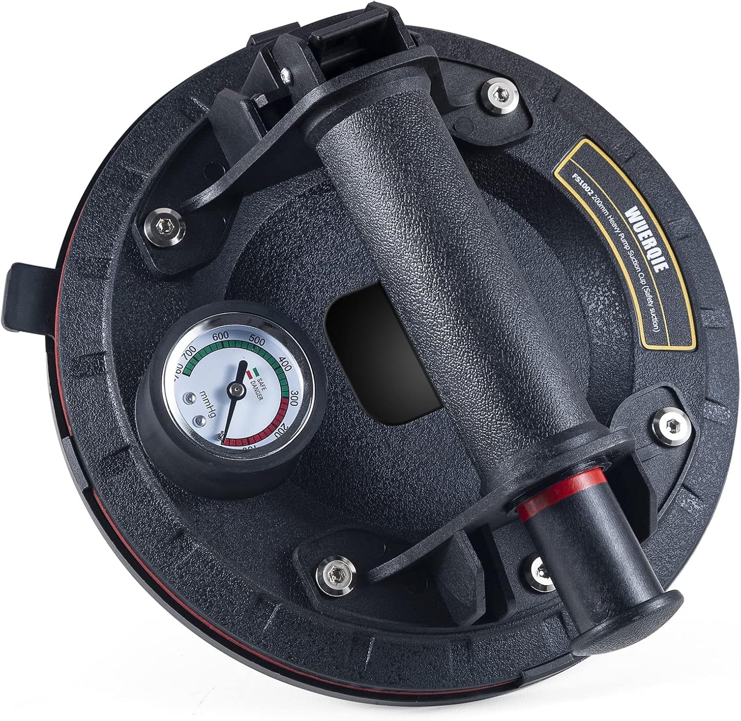 WUERQIE 8 Inch Heavy Duty Vacuum Suction Cup with Pressure Gauge and Hand Pump, Glass Suction Cups for Transporting Vents, Tiles with Portable Tool Box Included