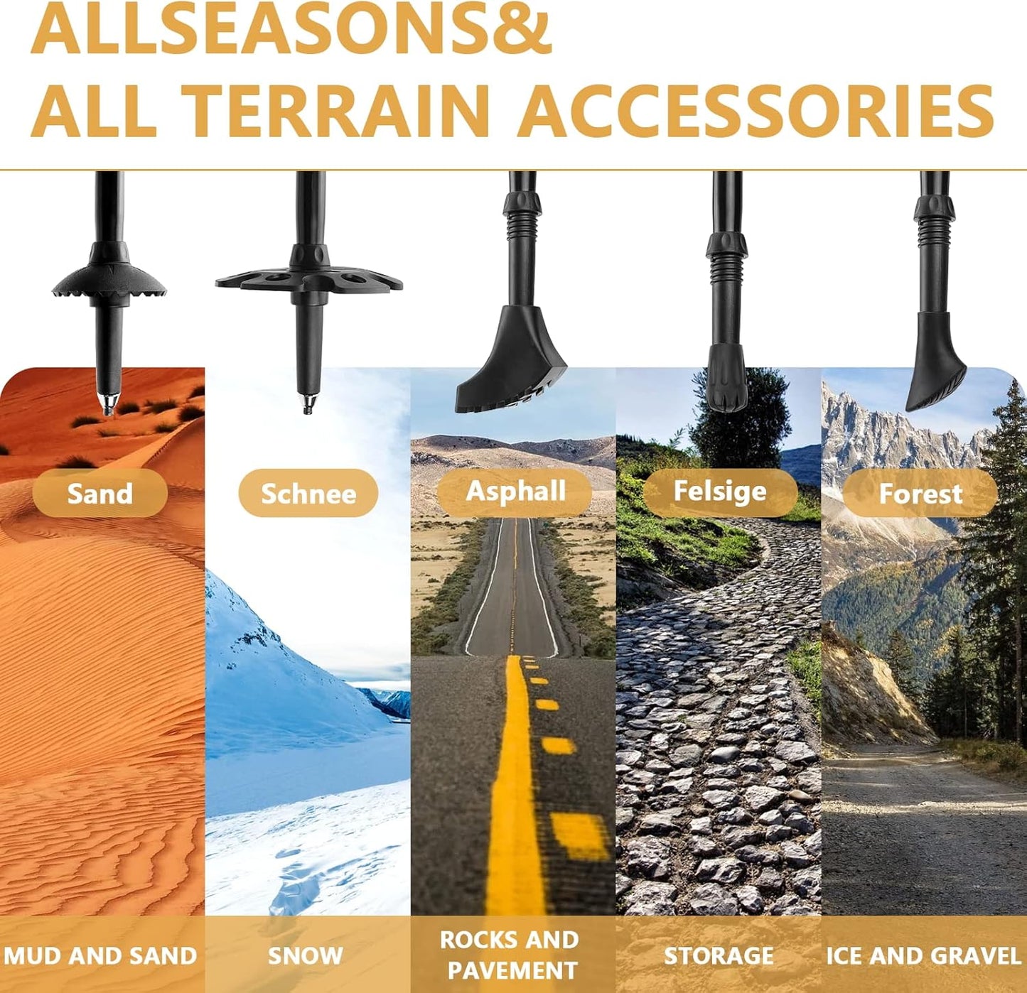 FRECOO Nordic walking poles, trekking poles made of 7075 aluminium, adjustable from 110-130 cm, with 5 pairs of rubber buffers, telescopic hiking poles for...