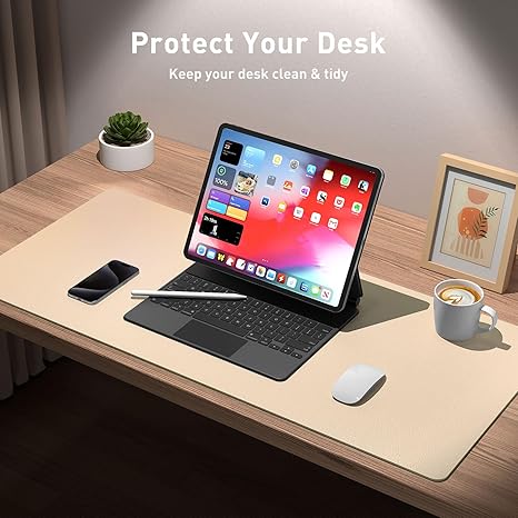 Aothia Non-Slip Waterproof PU Leather Desk Pad Protector for Mouse, Writing Desk, Office, Home, Laptop Blotter
