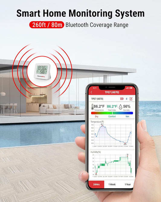 ThermoPro TP357 2 Pack 260FT Bluetooth Hygrometer Room Thermometer for Home with Remote Temperature and Humidity Monitor & Smart APP, Temperature...