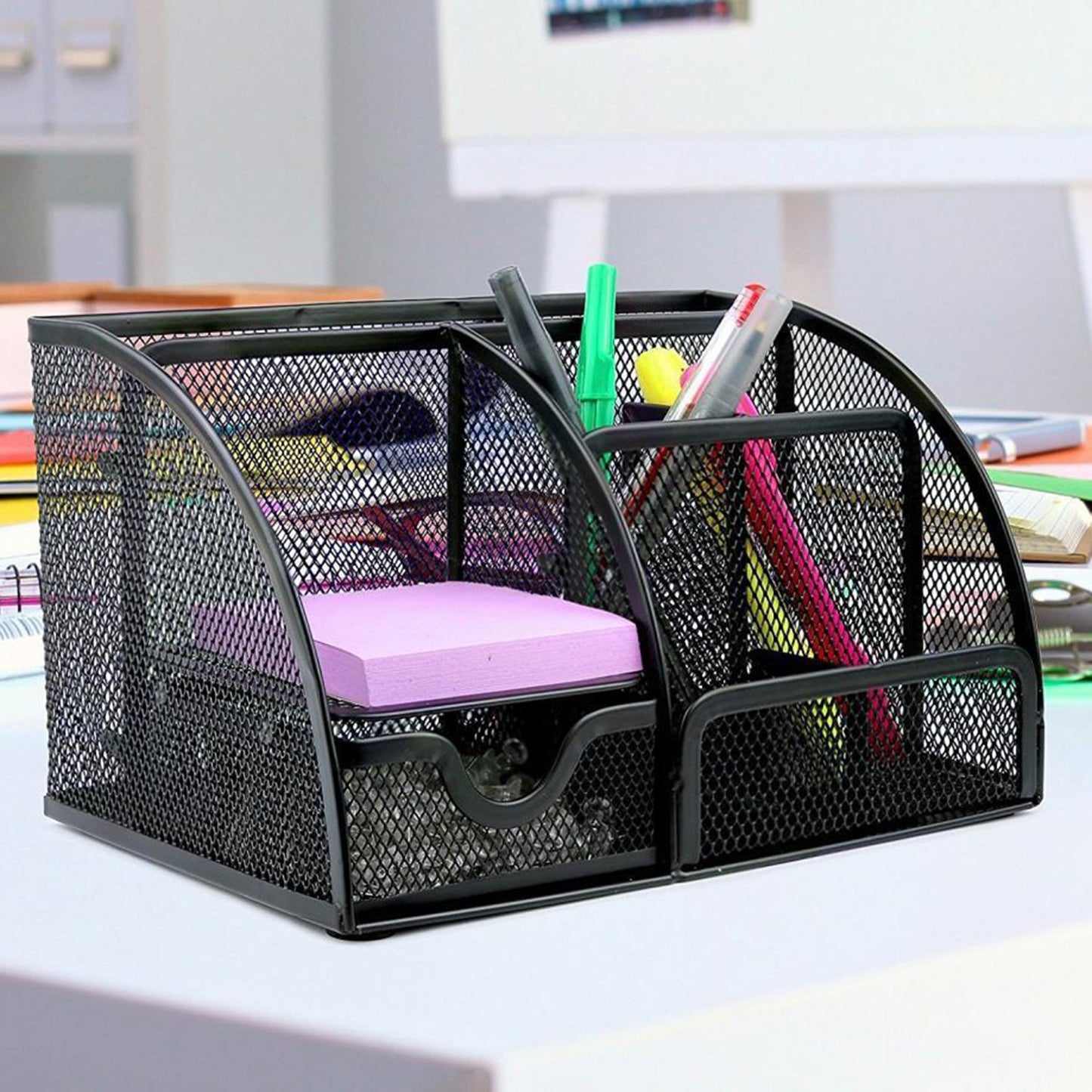 Metal Desk Organizer Pen Pencil Holder – Office Stationery Storage Stand