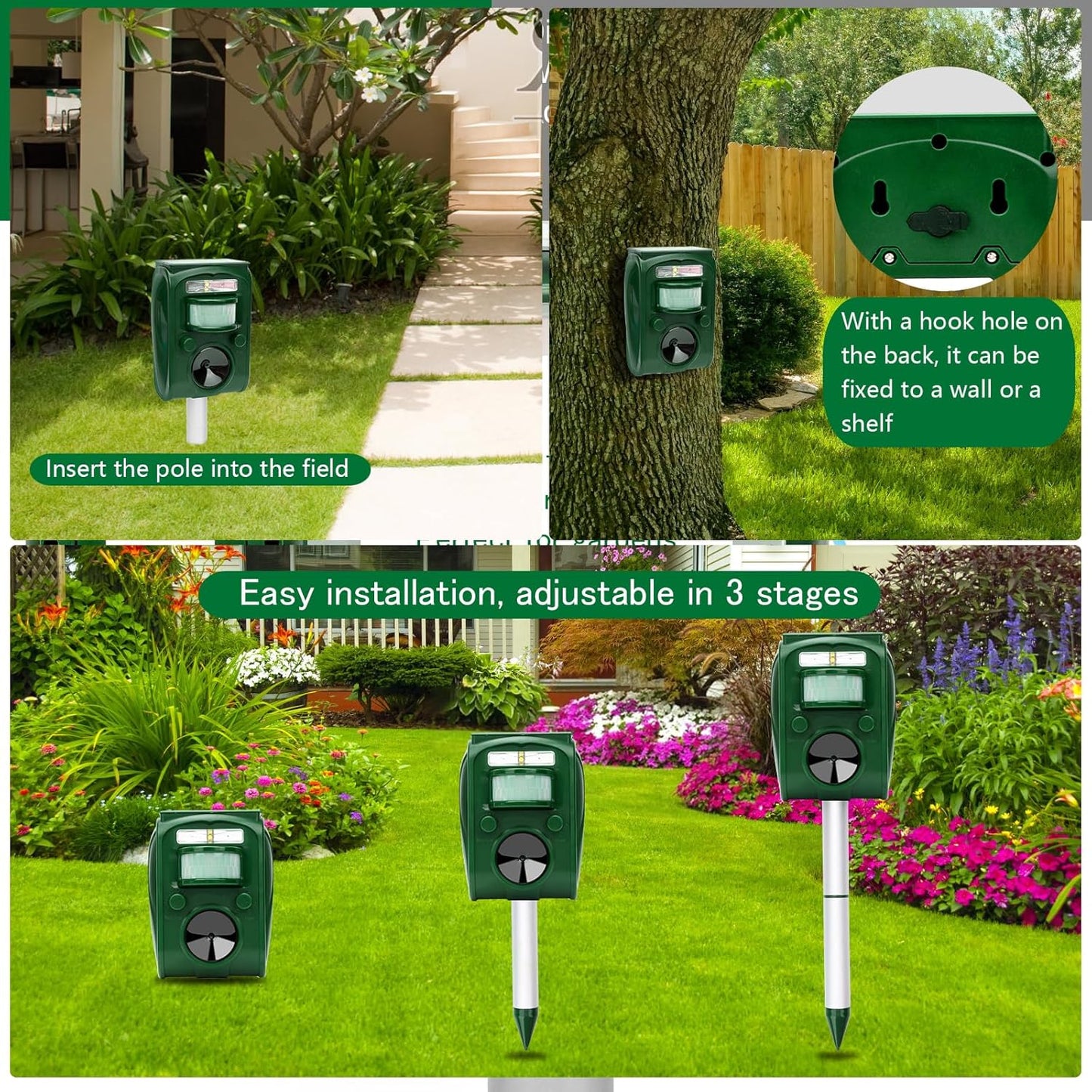 ANIREPUR Cat Repellent, Ultrasonic Solar Powered Animal Deterrent for Garden, Pigeons, Birds, Dogs, Cats, Mice, Foxes, 5 Adjustable Modes