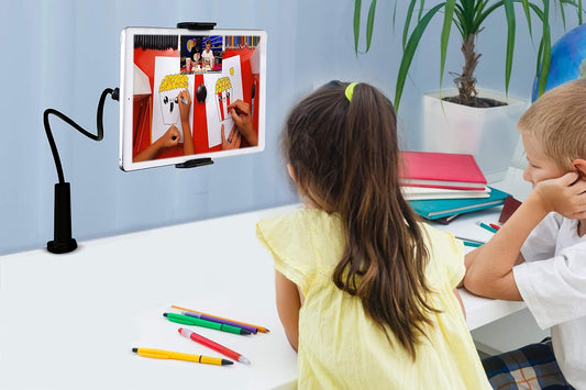 Aduro Solid-Grip iPad Stand Holder 360 Adjustable Universal Gooseneck Lazy Tablet Stand for Desk – Swivel Durable Rubberized Video Mount for Recording...