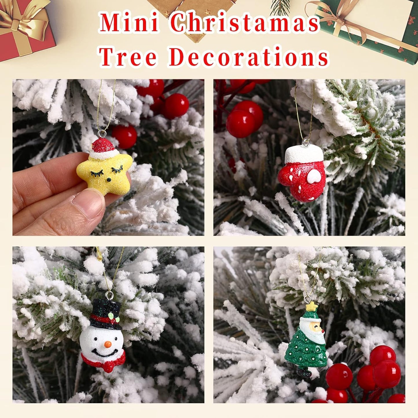 30 pcs Christamas Tree Decorations Clearance,Mini Resin Ornaments for Christmas Trees,Small Santa Clause Charms Xmas Decorations Sets for Girls Women