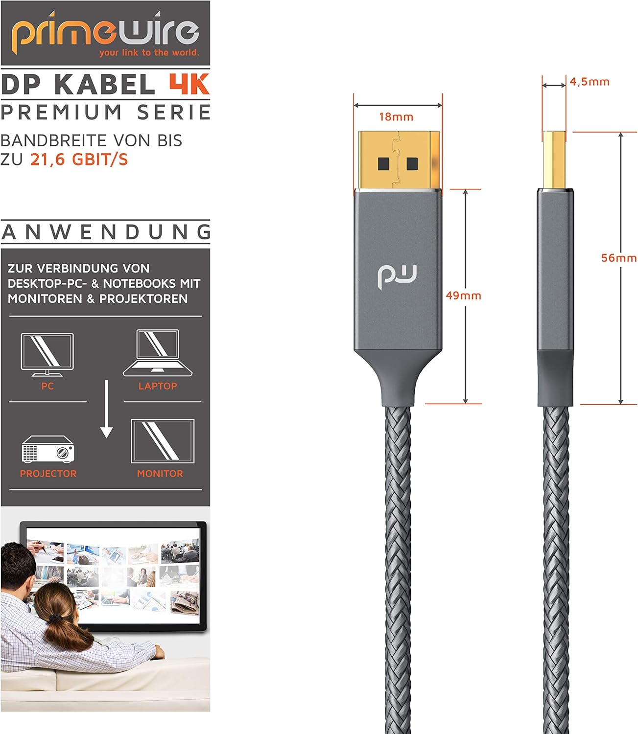 CSL - 4k DisplayPort Cable 3 m - DisplayPort to DisplayPort - DP 1.2-4K 60Hz and 2K 144Hz - Bandwidth of up to 21.6 Gbits - Connection Cable - for Monitor...