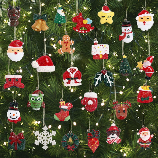 30 pcs Christamas Tree Decorations Clearance,Mini Resin Ornaments for Christmas Trees,Small Santa Clause Charms Xmas Decorations Sets for Girls Women