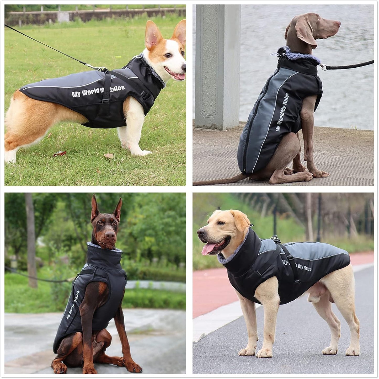 Foern Dog Coat, Waterproof Clothes with Reflective Strips Warm Cotton in Cold Weather Winter Outdoor, Windproof Jacket Clothing for Medium and Large Dogs