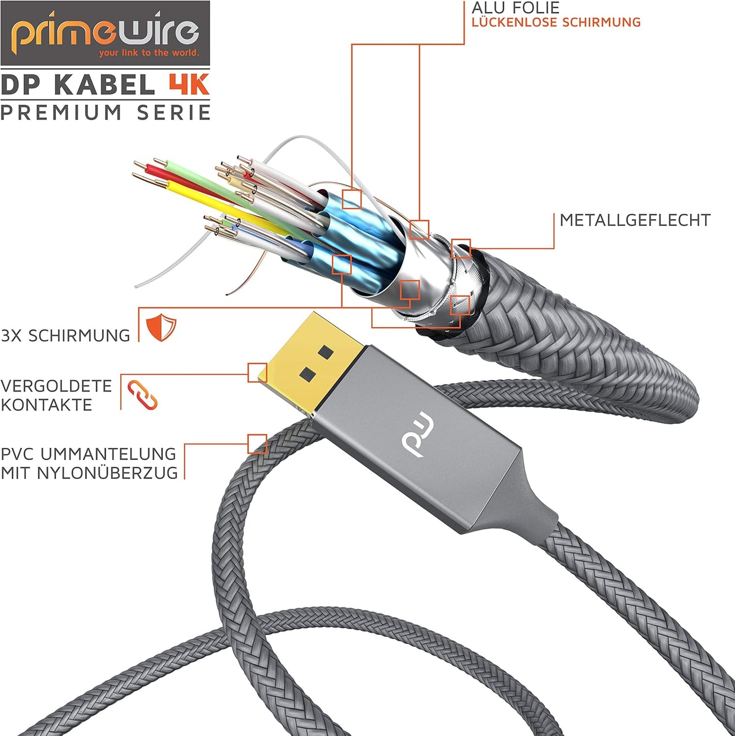 CSL - 4k DisplayPort Cable 3 m - DisplayPort to DisplayPort - DP 1.2-4K 60Hz and 2K 144Hz - Bandwidth of up to 21.6 Gbits - Connection Cable - for Monitor...