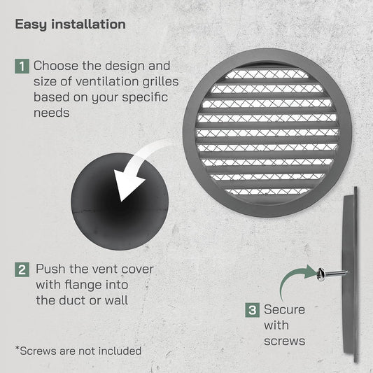 Vent Systems 12” Inch Aluminum Steel Soffit Vent Cover – Round Louvered Air Vent Grille with Built-in Mesh Screen and Flange – Heavy-Duty HVAC Register for...