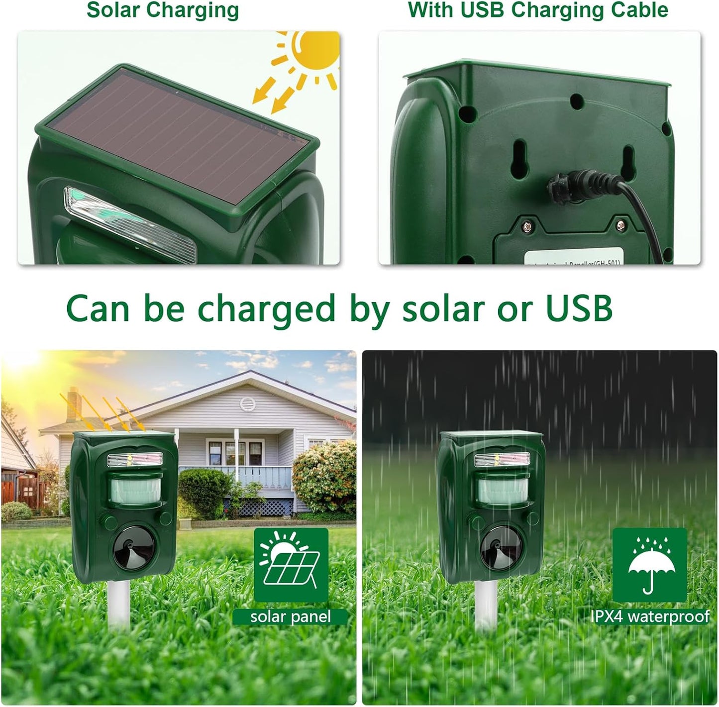 ANIREPUR Cat Repellent, Ultrasonic Solar Powered Animal Deterrent for Garden, Pigeons, Birds, Dogs, Cats, Mice, Foxes, 5 Adjustable Modes