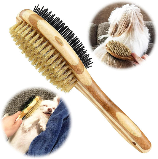 Grooming Brush for Dog & Cat, 2 in 1 Dog Pin Brush and Bristle Soft Brush, Dogs Comb and Brush for Cleaning Loose Fur & Dirt, Msuitable for Long and...
