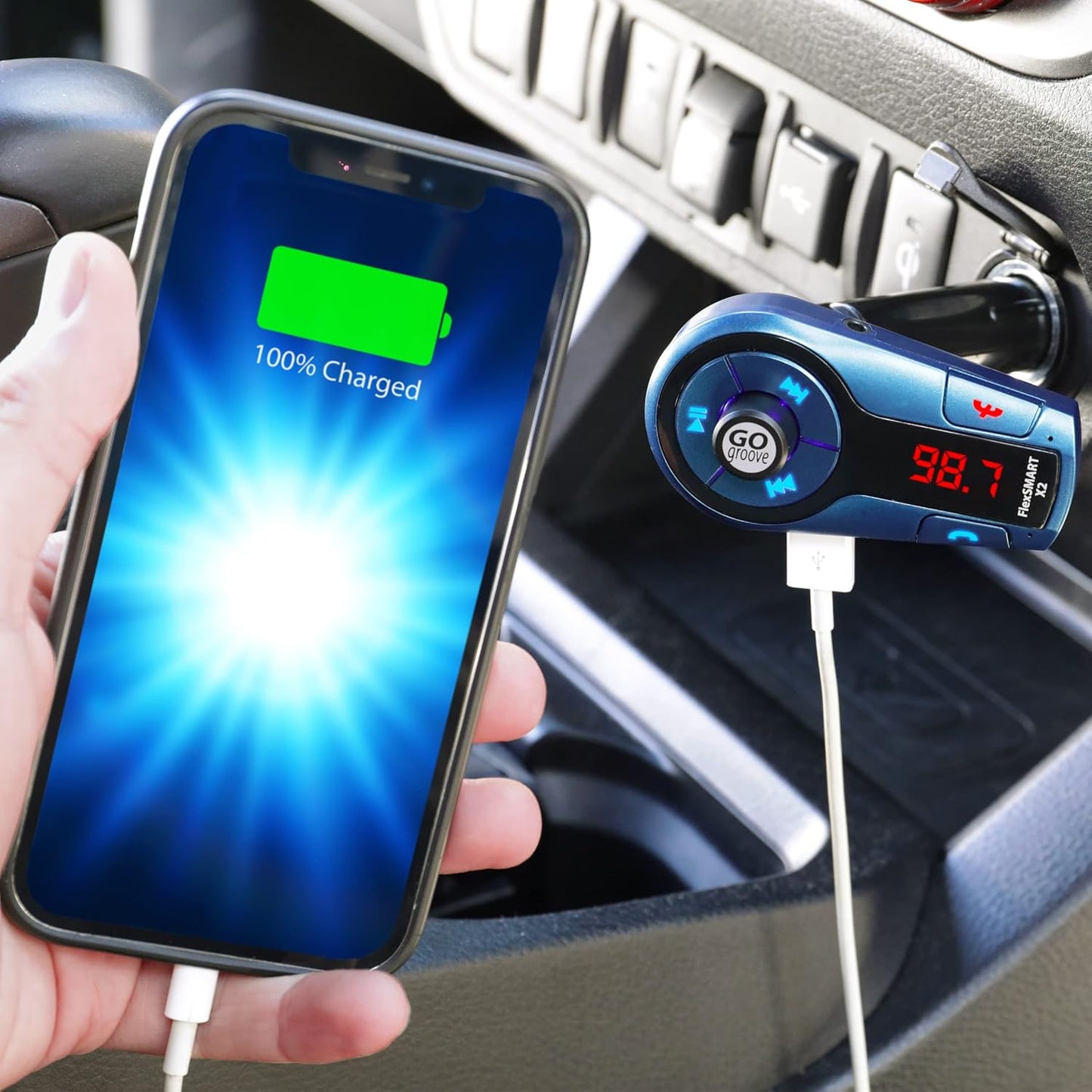 GOgroove FlexSMART X2 Mini In-Car Bluetooth FM Transmitter for Charging, Music Control & Hands-Free Calls