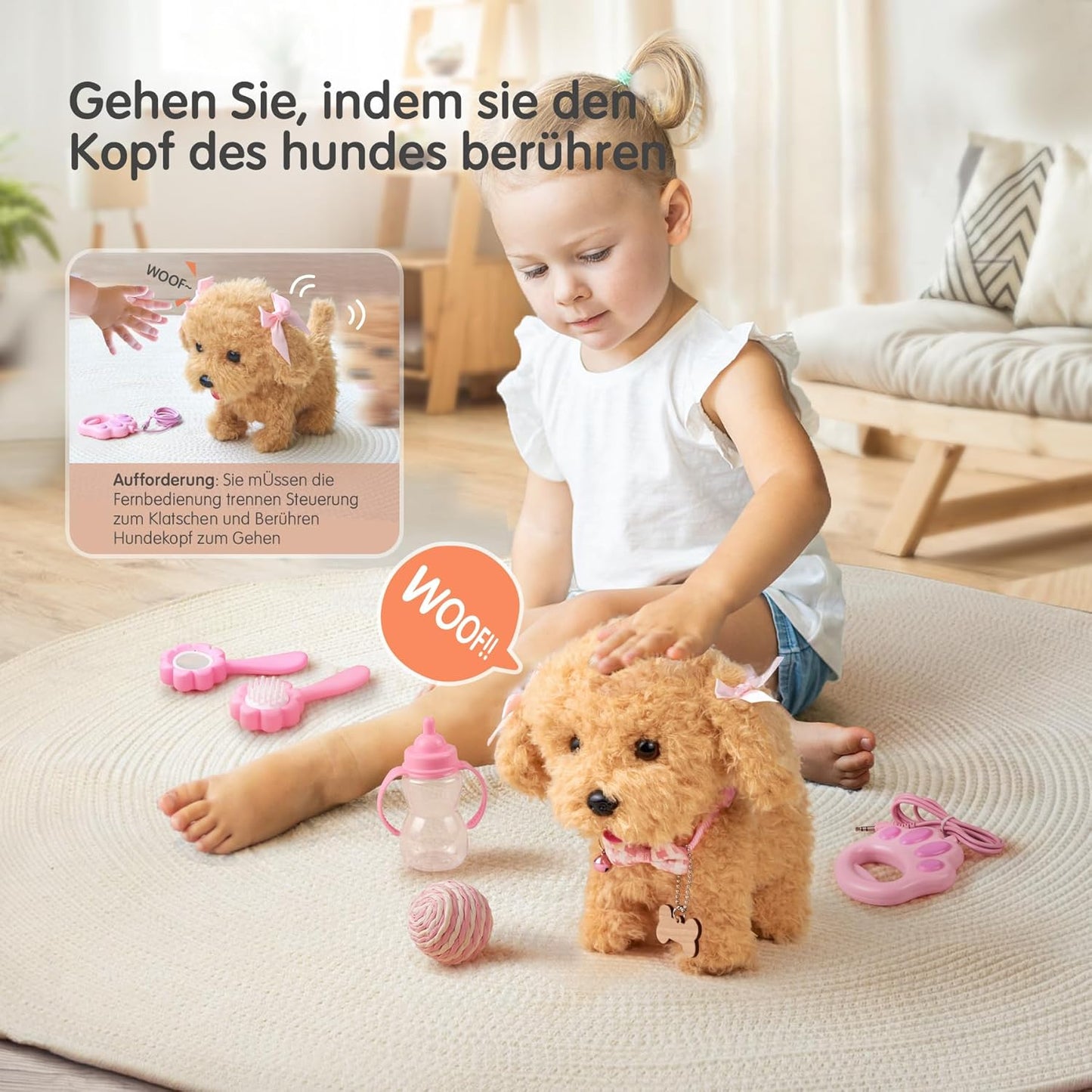 Stimmungs Interactive Pet Dog with Function for Children, Toy Plush Toy Dog with Walking, Barking, Tail Wagging, Electronic Pet Dog for Toddlers, Girls, Boys