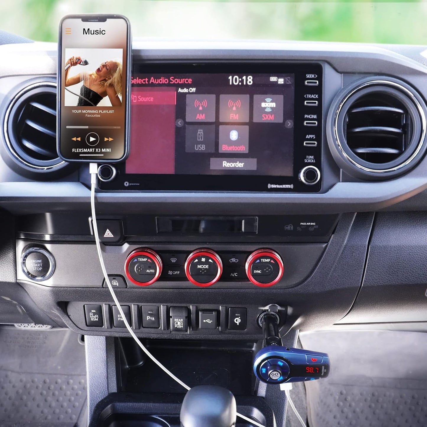 GOgroove FlexSMART X2 Mini In-Car Bluetooth FM Transmitter for Charging, Music Control & Hands-Free Calls