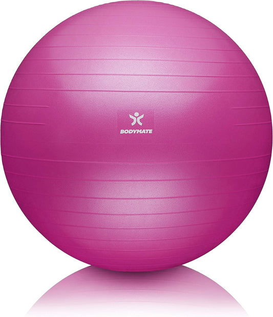 BODYMATE Anti-burst Exercise Ball - Includes Ebook and air pump - Gym-quality Swiss ball for fitness, pregnancy & birth and sizes