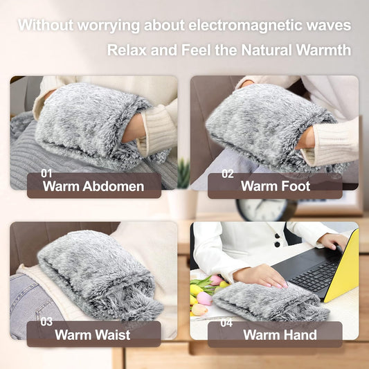 obqo 2L Hot Water Bottle with Cosy Fluffy Cover, Natural Rubber Hot Water Bag for Sleeping and Feet Warmer - Bed Warmer & Comfortable Feeling Gift for...