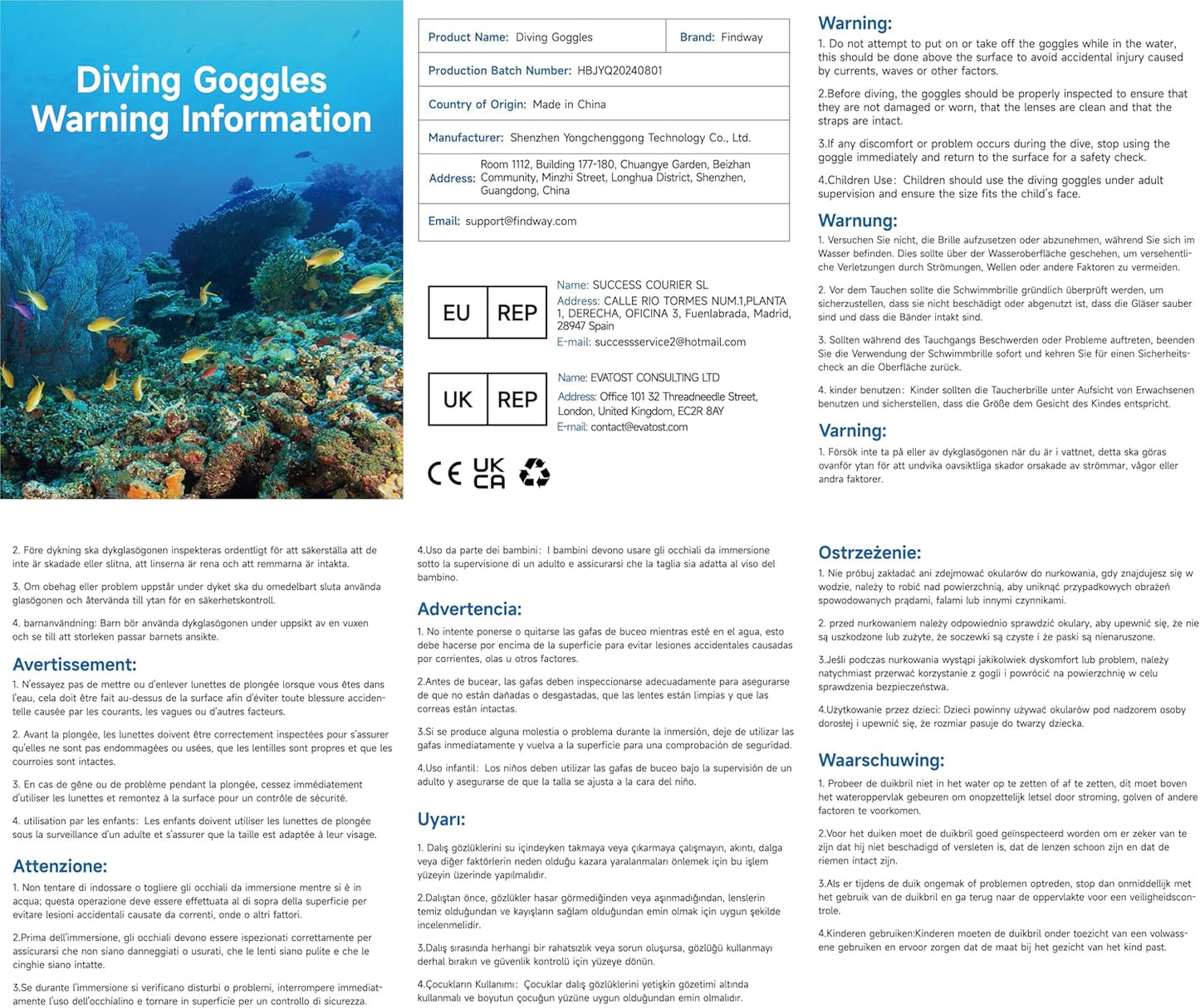 Findway Snorkel Mask, Dry Snorkel Set Adults, Tempered Glass Snorkeling Diving Masks for Women Men, Panoramic Wide View Scuba Swimming Mask Anti-leak Anti UV