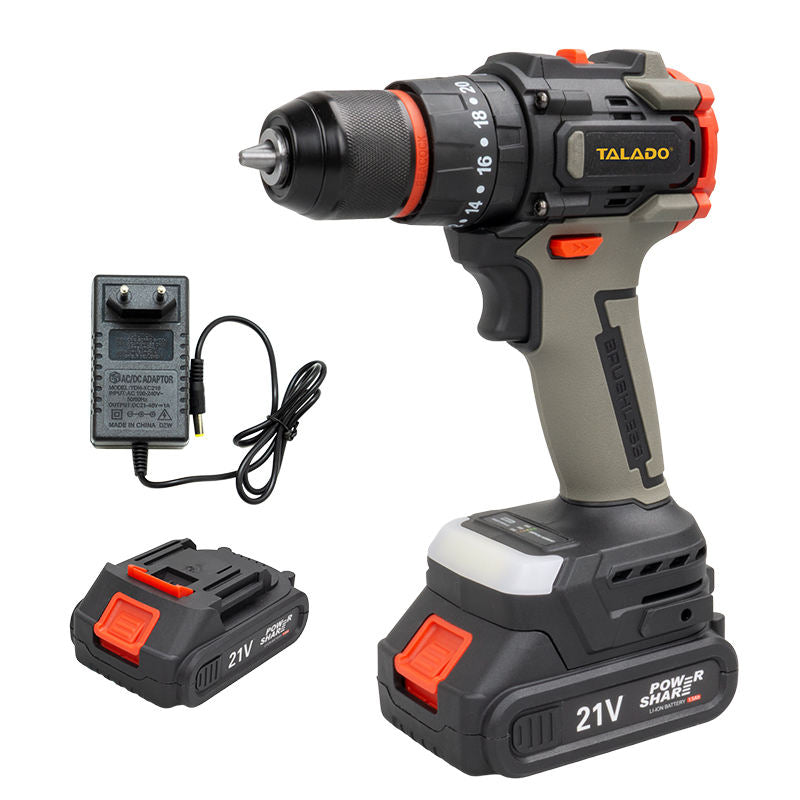 Electric 21V Cordless Impact Drill Set, Brushless Motor, 3000 RPM, 45Nm Torque