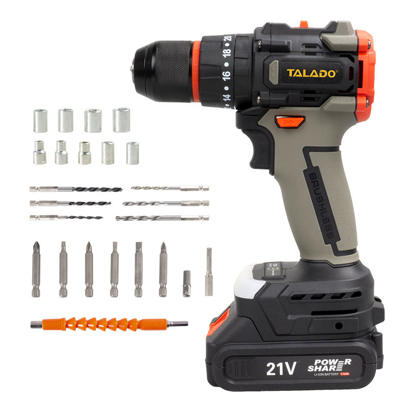 Electric 21V Cordless Impact Drill Set, Brushless Motor, 3000 RPM, 45Nm Torque