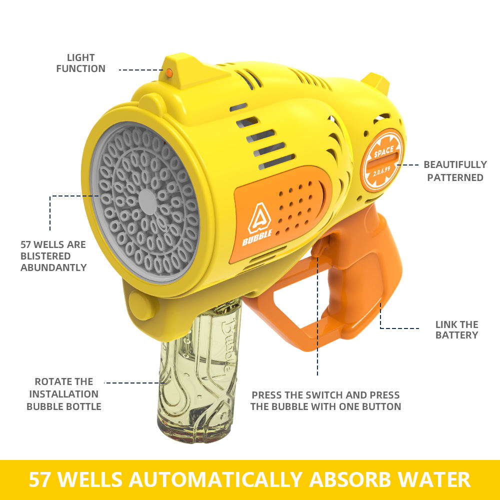 Kids Bubble Gun 57 Holes Automatic Bubble Blaster Maker with Lights for Kids for Wedding Birthday Party Gift Outdoor Toys