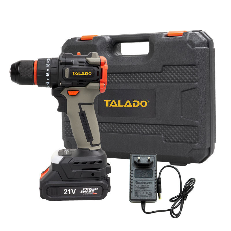 Electric 21V Cordless Impact Drill Set, Brushless Motor, 3000 RPM, 45Nm Torque