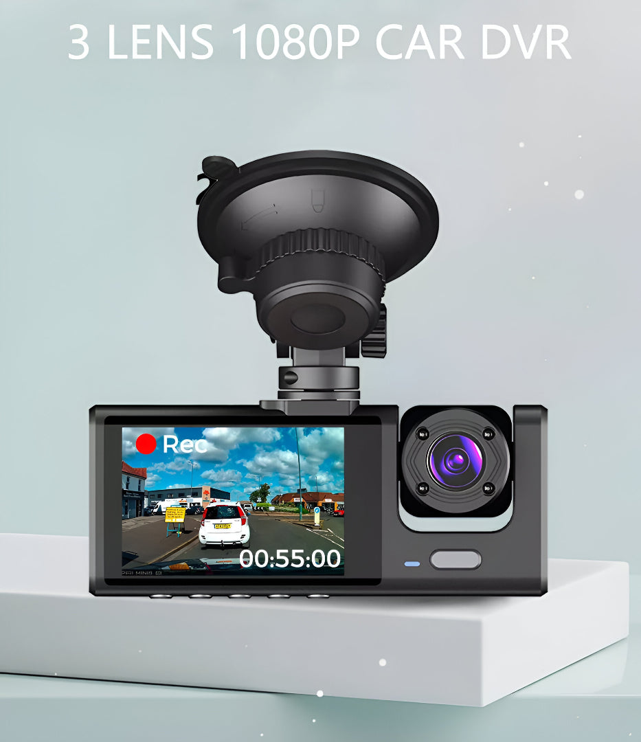 Black Box 3-Channel 1080P Dash Cam – Front, Interior & Rear Car Camera with Night Vision