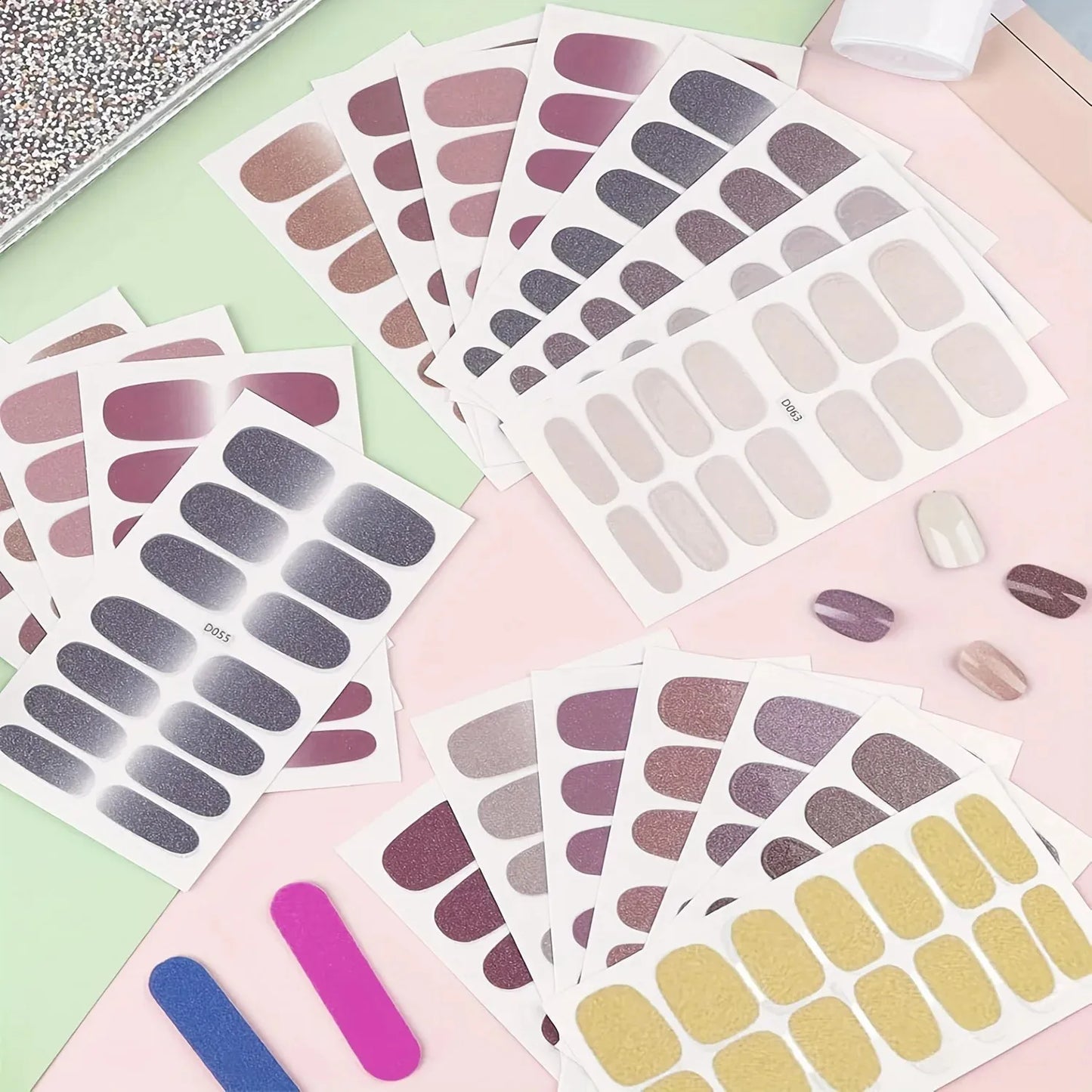 SILPECWEE 13 Sheets Full Nail Wraps – Gradient Glitter Gel Nail Polish Strips for Women