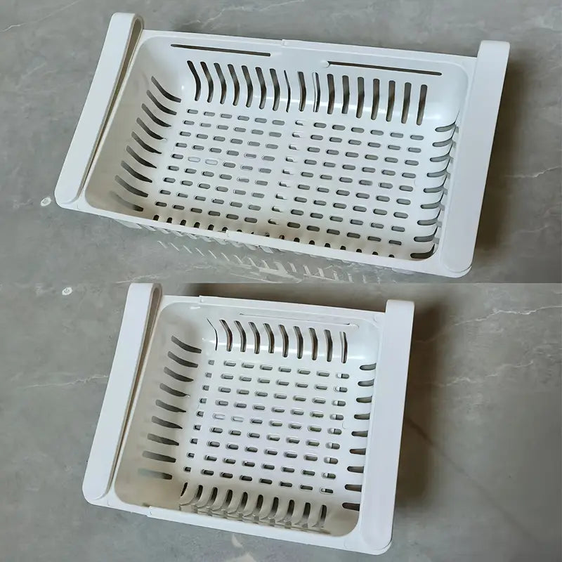 set of 2 Adjustable Fridge Storage Basket | Expandable Plastic Drawer Organizer
