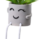 Cute Artificial Hanging Succulent Plant with Grey Cement Vase – Desk & Shelf Decor